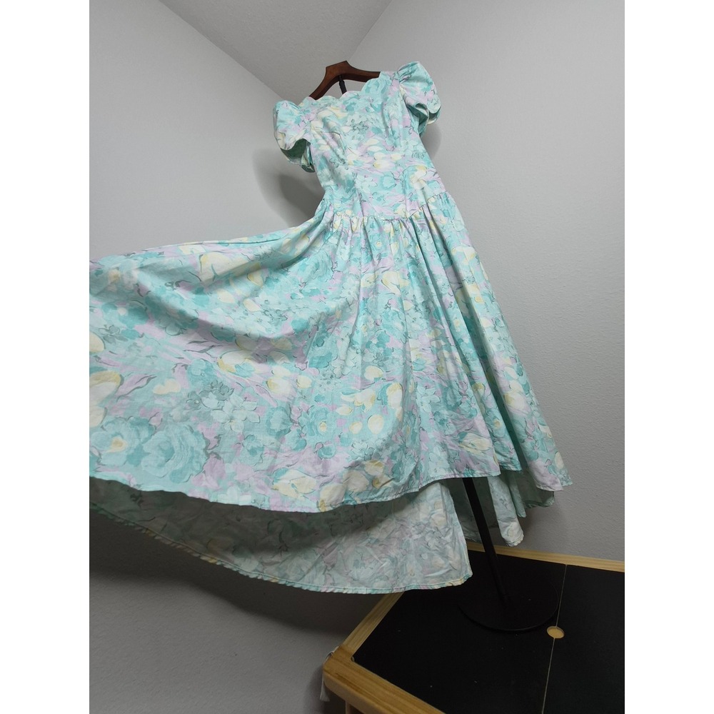 Vintage 80s Alfred Angelo Cotton Garden Party Dress Floral Summer Tea Size 4/6 S - Picture 5 of 16